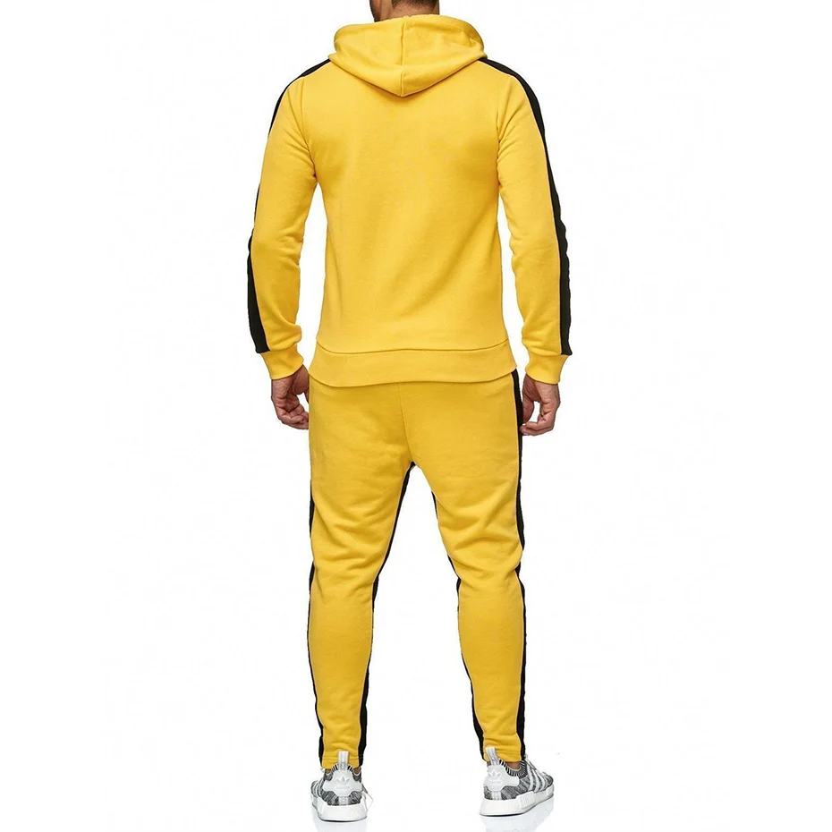 ZOGAA, фирменные мужские спортивные костюмы, повседневный спортивный костюм, комплекты из двух предметов, для фитнеса, мужской спортивный костюм, 2 предмета, топы и штаны, комплект для мужчин - Цвет: Цвет: желтый