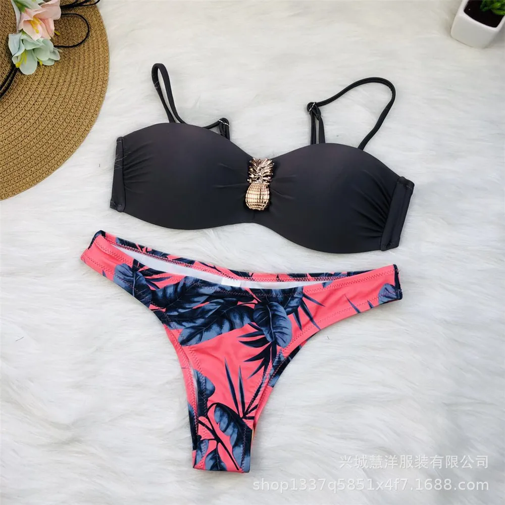 Bikinis Push up Sexy 2019 Neon Female Bikini Adjustable Thin Strap Top With Tropical Flounce Panty Women Swimwear 5 Color Style 8