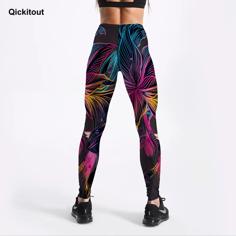 Qickitout новые модные женские леггинсы цветочные лепестки цифровые цветные печатные леггинсы сексуальные тренировочные штаны для фитнеса повседневные уличные штаны
