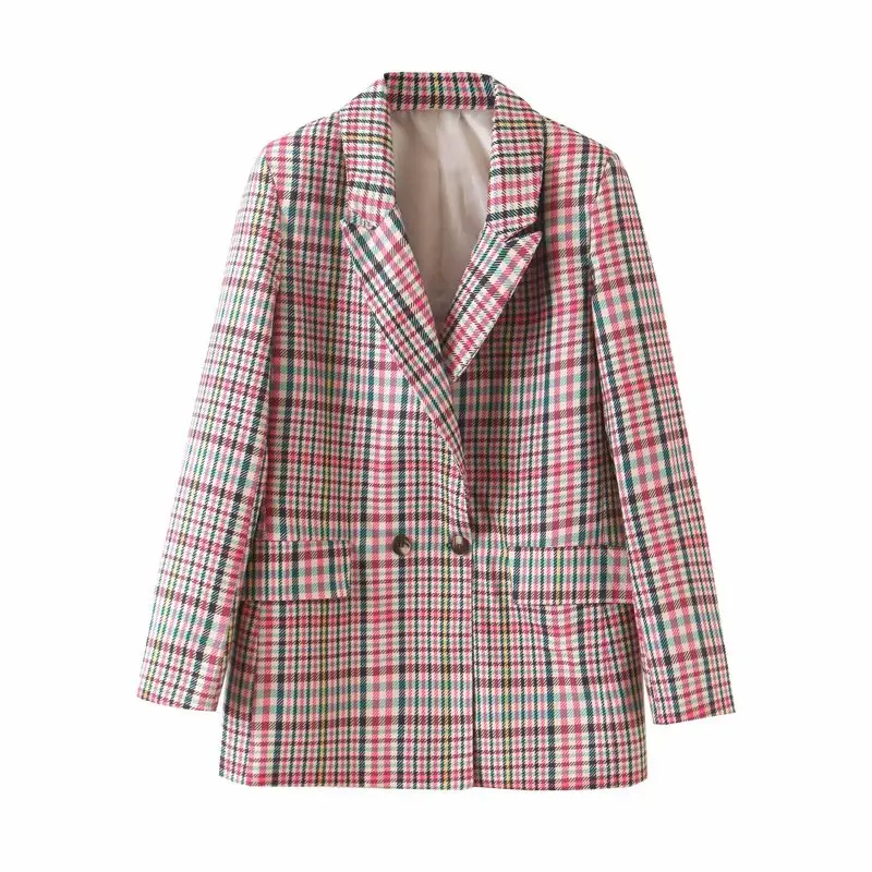 Plaid Suit + Short Skirt Mini Female Jacket Set Fashion Temperament Waist Retro Loose Long Casual Double-breasted Suit Women