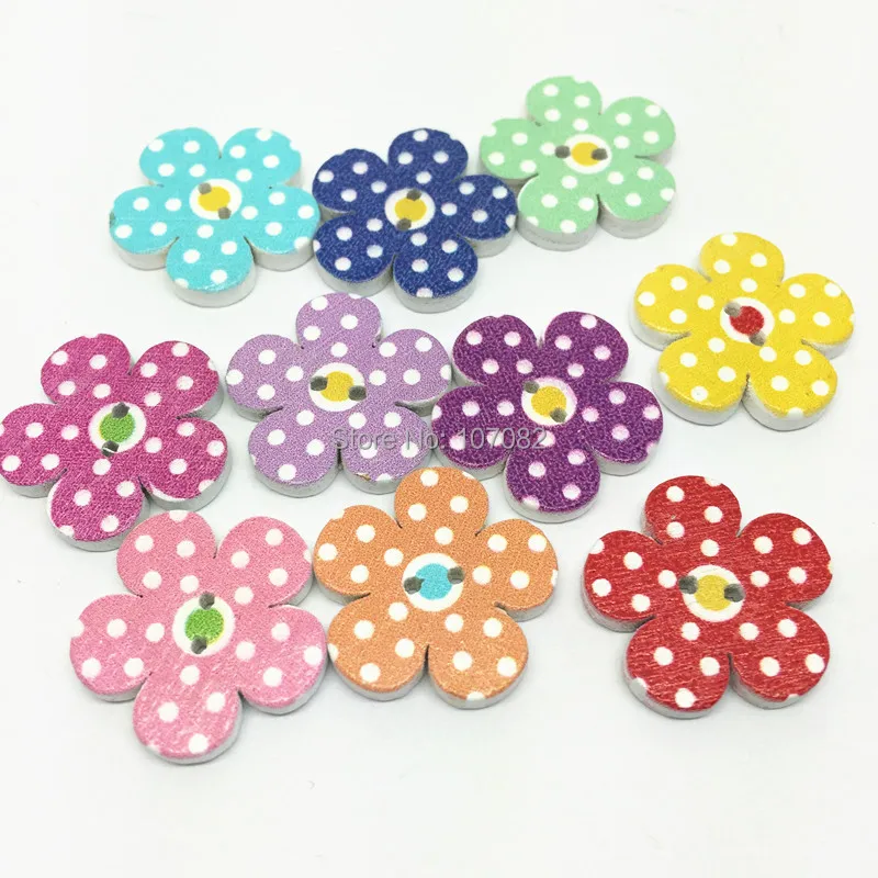 1000pcs 20mm Wood Polka Dots Flower Buttons Sewing Scrapbooking