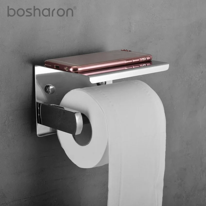 Billige BOSHARON Wc Papier Halter 304 Edelstahl WC Wand Berg Roll Tissue Rack Mit Telefon Halter Regal Für Bad Home hotel