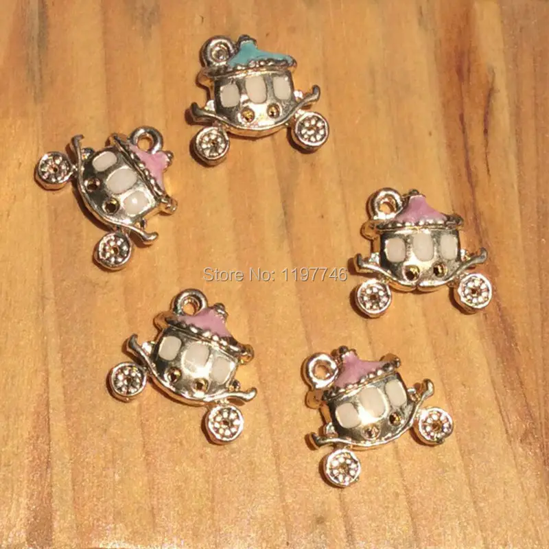 

Cinderella Princess Carriage Charm Woman Enamel Pendants Charm 10pcs 15x16mm Jewelry Findings And Components DIY Necklace Charms