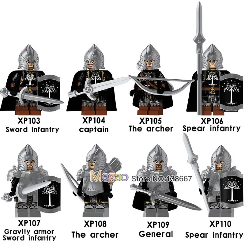 

Medieval Knight Legoings Lord of the Rings Action Figures Soldier of Gondor Archer Sword Building Blocks gift Toys for Children