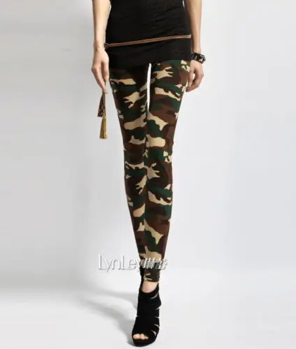Для женщин пикантные Армейский зеленый камуфляж Печатные Эластичный узкие штаны Леггинсы для женщин Мотобрюки