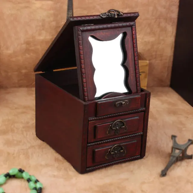 Antique Wooden Dressing Case Retro With Mirror Jewelry Box Make Up Antique Wooden Dressing Case Retro With Mirror Jewelry Box Make Up Organizer Boxes Desktop Wood Box - Antique Wooden Dressing Case Retro With Mirror Jewelry Box Make Up