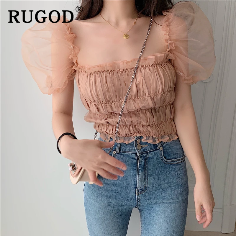 RUGOD/шифоновые шикарные модные топы на шнуровке с пышными рукавами универсальная