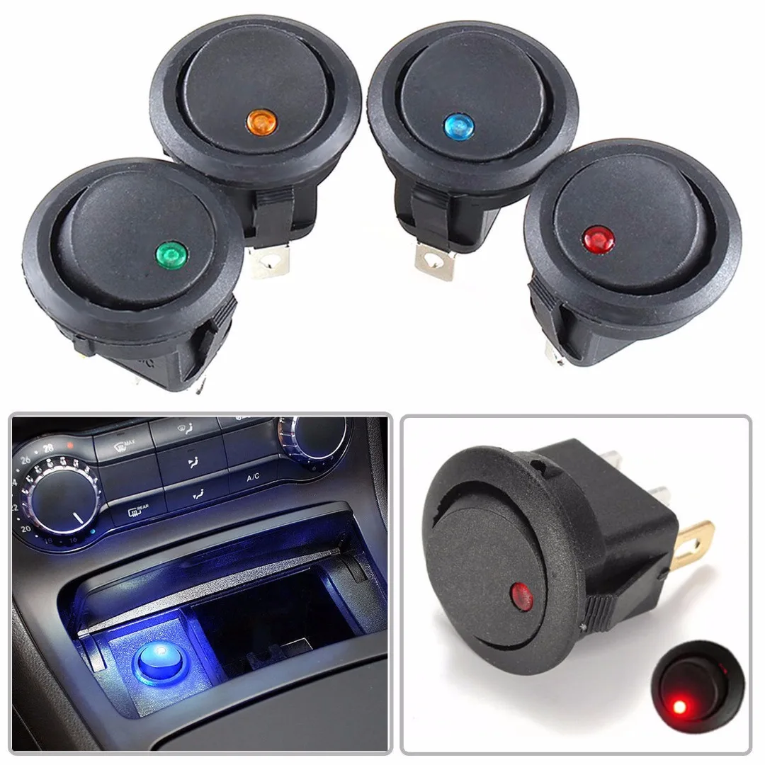 20Pcs Pushbutton Switch ON/OFF Round Rocker Switch LED Illuminated Car Dashboard Dash Boat Van 12V Waterproof Cap