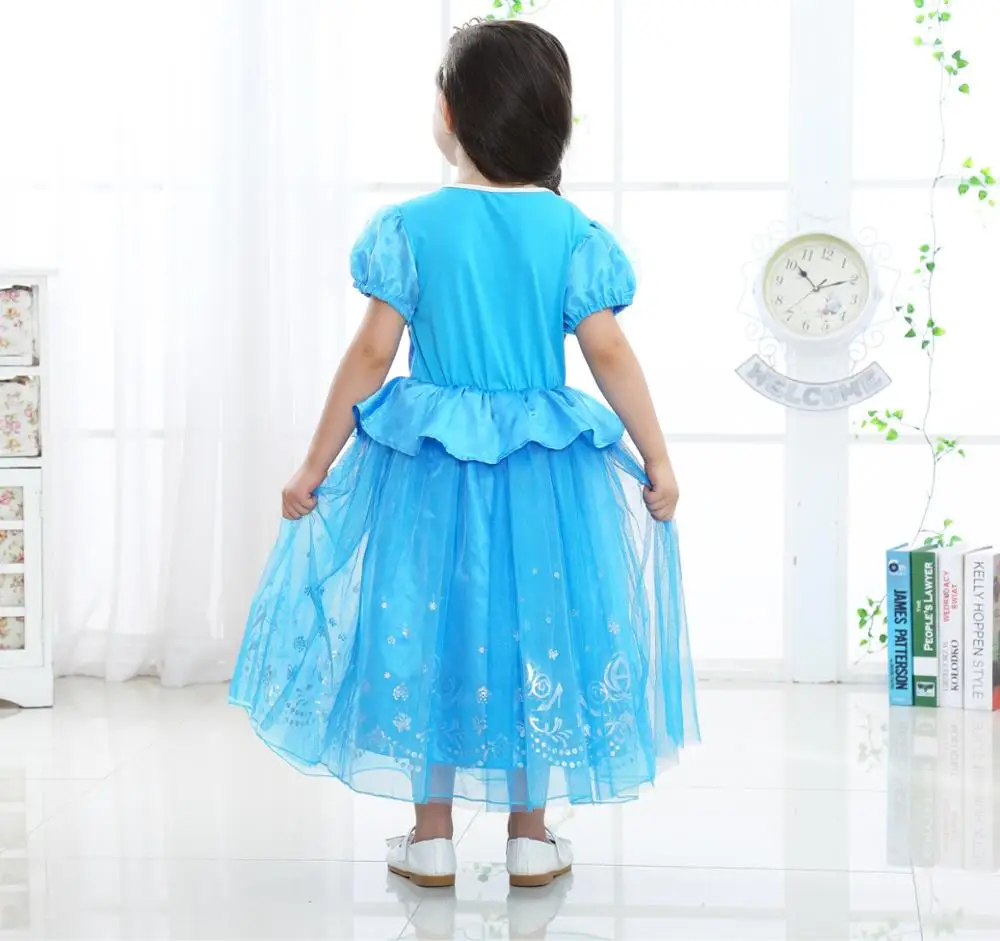 2017 Toddlers Baby Girl Elsa Princess Dress Blue Pink Clothes Anna Dress Print Gown Elza Costume Girls Party Clothing 2