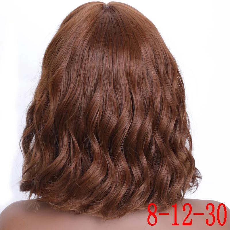 MERISI HAIR Water Wave short Synthetic Wig with Bangs Black Color High Density Natural Headline Size High Temperature Fiber - Цвет: P4/27