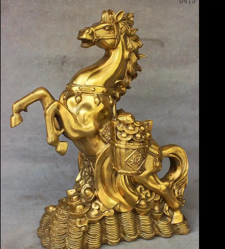 

671115425++++Folk Chinese FengShui Copper Brass Wealth Coin Barrel Horse Art Statue Sculpture