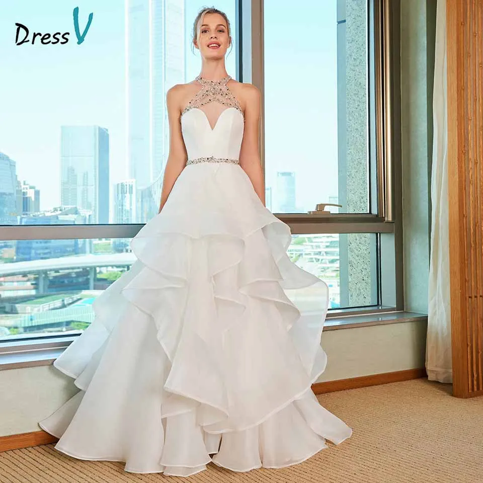 Halter Ruffle Wedding Dress / Short White Prom Dresses Cheap Wedding