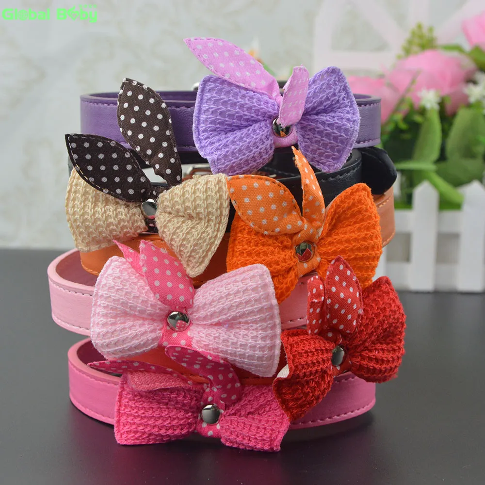 

New Arrival Fashion Pu Leather Small Dog Collar Pet Necklace with Butterfly Knot