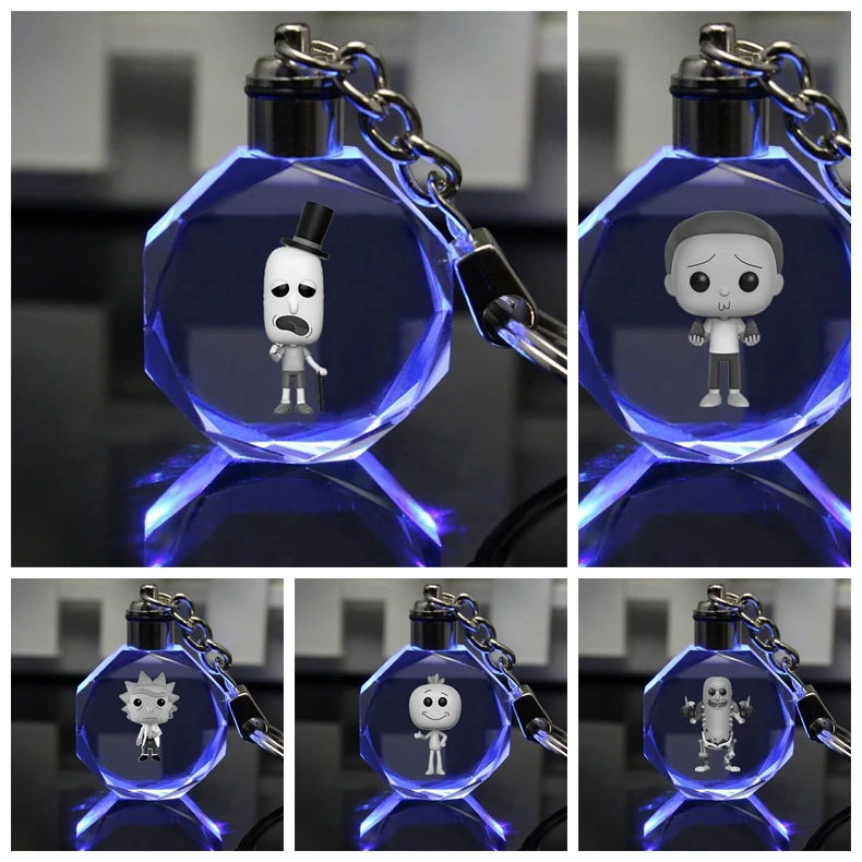 

Rick Pickled cucumber Morty Anime LED Key Chains LOGO Figure Keyring Crystal Toy Keychain Light Keyholder Unisex Gifts NEW