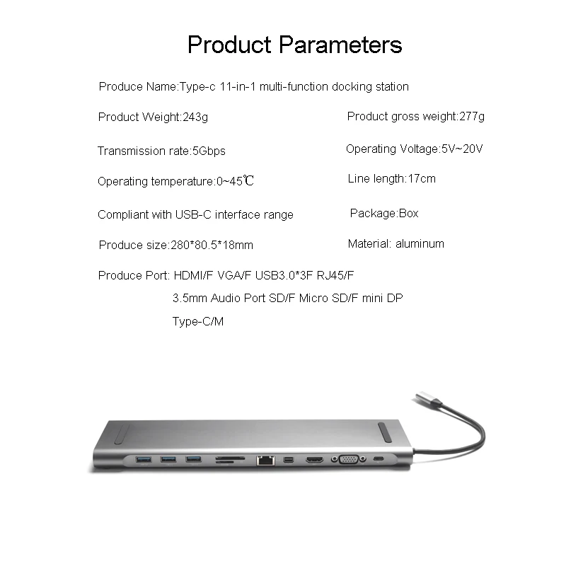 Ingelon Многофункциональный 11 в 1 концентратор usb type-C док-станция для MacBook алюминиевый USB3.0 к HDMI/VGA Универсальная док-станция для Dell