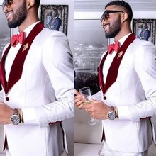 2019 Wedding Costume White Pants Men Suit Slim Fit Mens Tuxedo Two Piece Formal Party Suit Custom Made Grooms Suit for Man