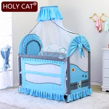 Модная Экологически чистая holycat ткань детская кровать, детская кроватка bb многофункциональная детская кровать игровая кровать полоса москитная сетка