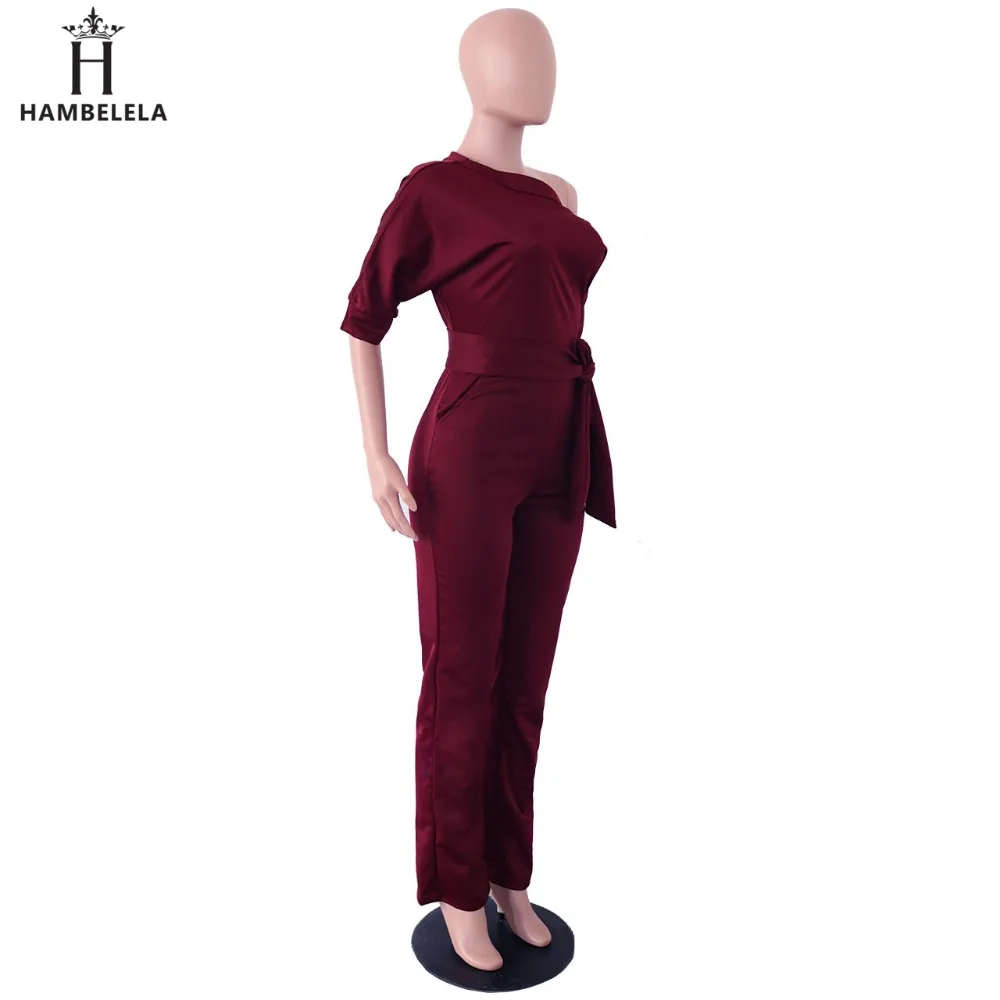 Hambelela 2017 High Quality Autumn Casual Jumpsuit One Shoulder Slash Neck Button Romper Full Length Jumpsuit Wide Legs Jumpsuit (9)