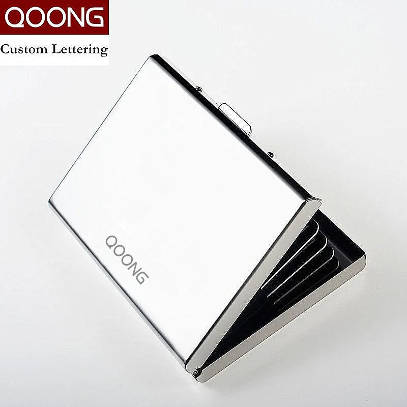 QOONG Custom Lettering Stainless Steel RFID Blocking Business Men Women Credit ID Card Holder Metal Card Case Travel Card Wallet QOONG Custom Lettering Stainless Steel RFID Blocking Business Men Women Credit ID Card Holder Metal Card Case Travel Card Wallet