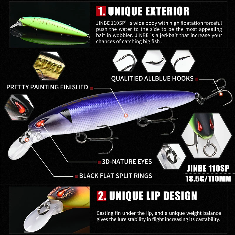 ALLBLUE JINBE 110SP المتذبذب الصيد إغراء 110 مللي متر 18.5g المتداول Jerkbait أسماك فريد الشفاه باس بايك الطعم الصيد معالجة ALLBLUE JINBE 110SP المتذبذب الصيد إغراء 110 مللي متر 18.5g المتداول Jerkbait أسماك فريد الشفاه باس بايك الطعم الصيد معالجة