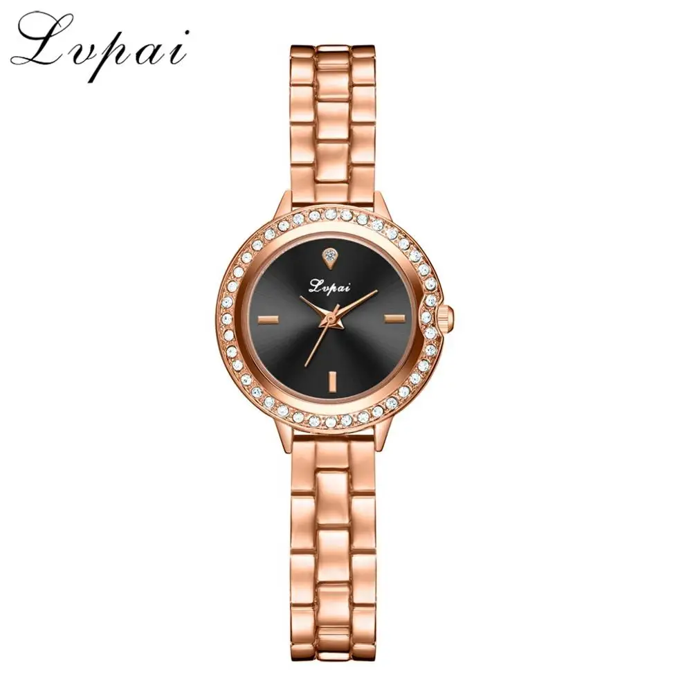 LVPAI Высокое качество красивая мода сплав сталь полосы для женщин браслет часы изысканный маленький циферблат часы кварцевые наручные часы подарок - Цвет: Rose Black