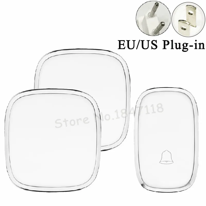 

New Waterproof Wireless Doorbell Long Remote EU/US Plug Smart Door Bell 36 Chimes AC 2 Push Button + 2 Receivers Transmitter