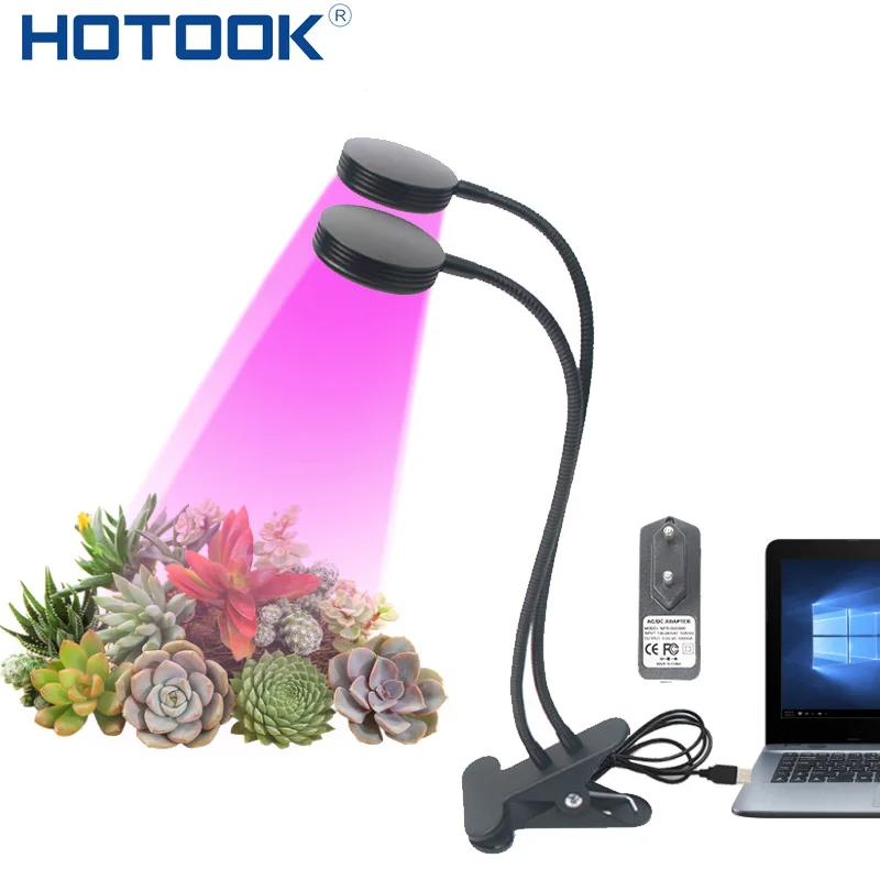 

HOTOOK LED Grow Lights USB Plant Lamp Dual Head 10W With Clip 360 Flexible Gooseneck Growth Light For Indoor Desktop Plants Gift