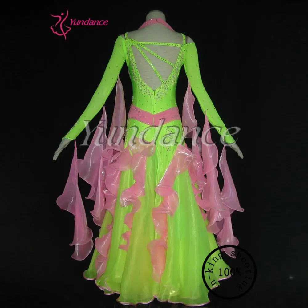 Розовый свет флуоресцентный зеленый красивый бальный танец платье стандарт B-1194