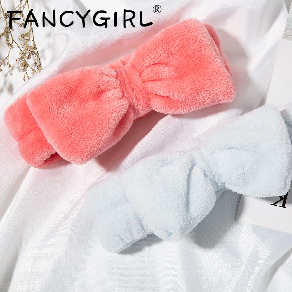 

Fancygir Women Makeup Coral Fleece Headband Wash Face Soft Hair Holder Solid Elastic Knot Hairbands Headwear Hair Accessories