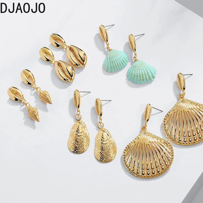 

Metal Simulated Pearl Shell Long stud Earrings for Women Irregular Stud Earring Gold Silver Color Pendientes Fashion Jewelry