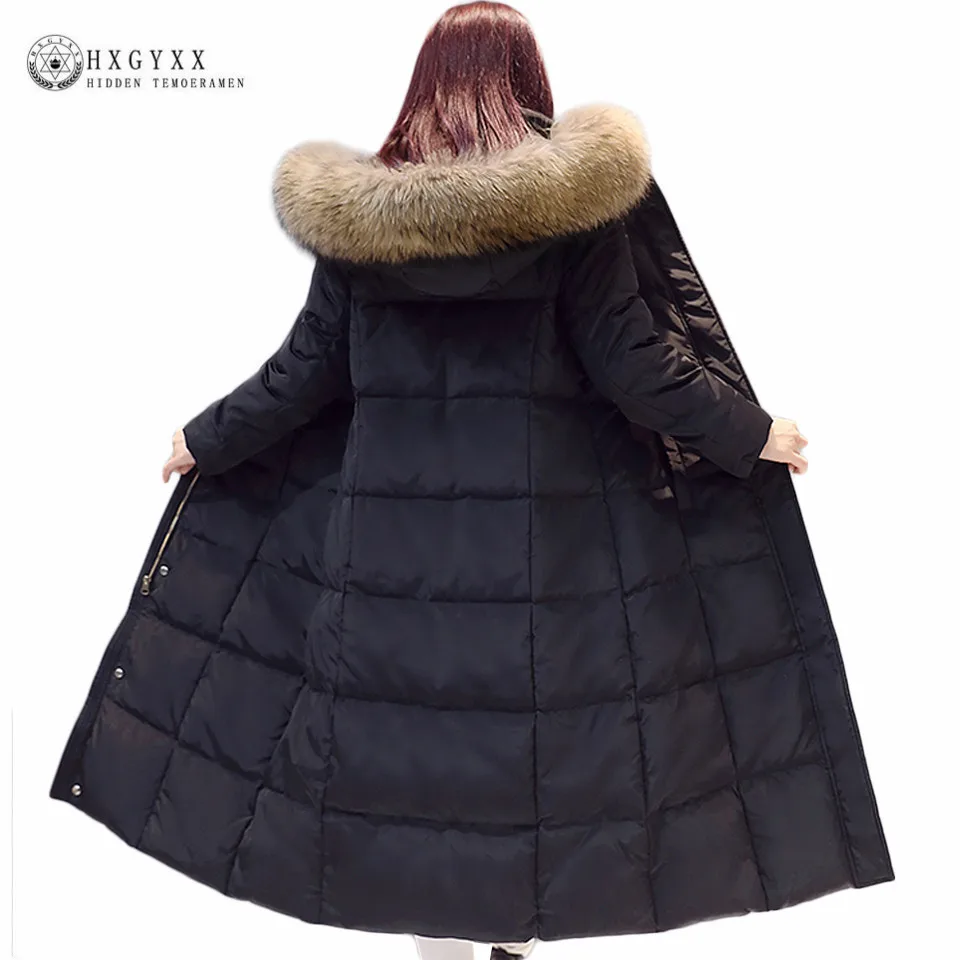 Real Raccoon Fur White Duck Down Coat Winter Jacket Women Long Warm Solid Color Hooded Parka Plus Size Snow Outwear Okb167