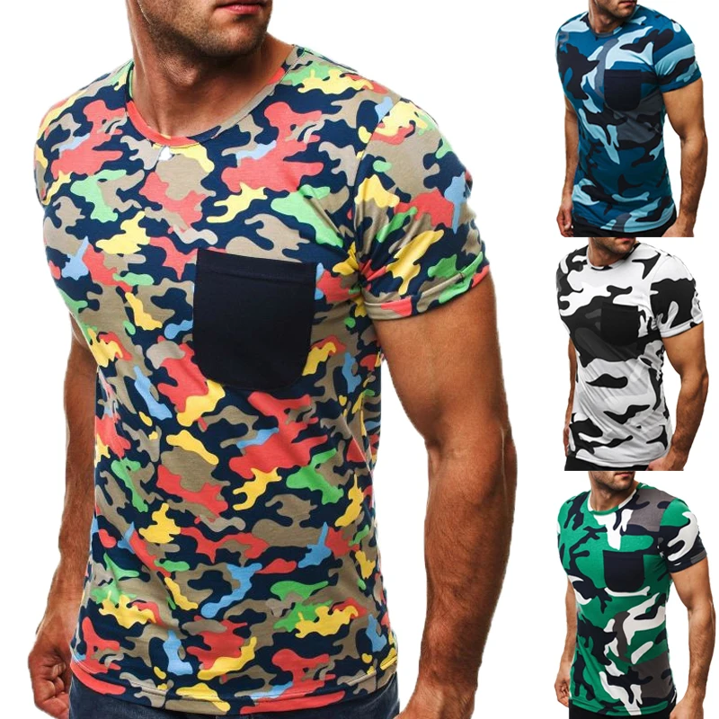 Summer Camo Muscle Tee Army Men's T Shirts Slim Fit Cotton Short Sleeve