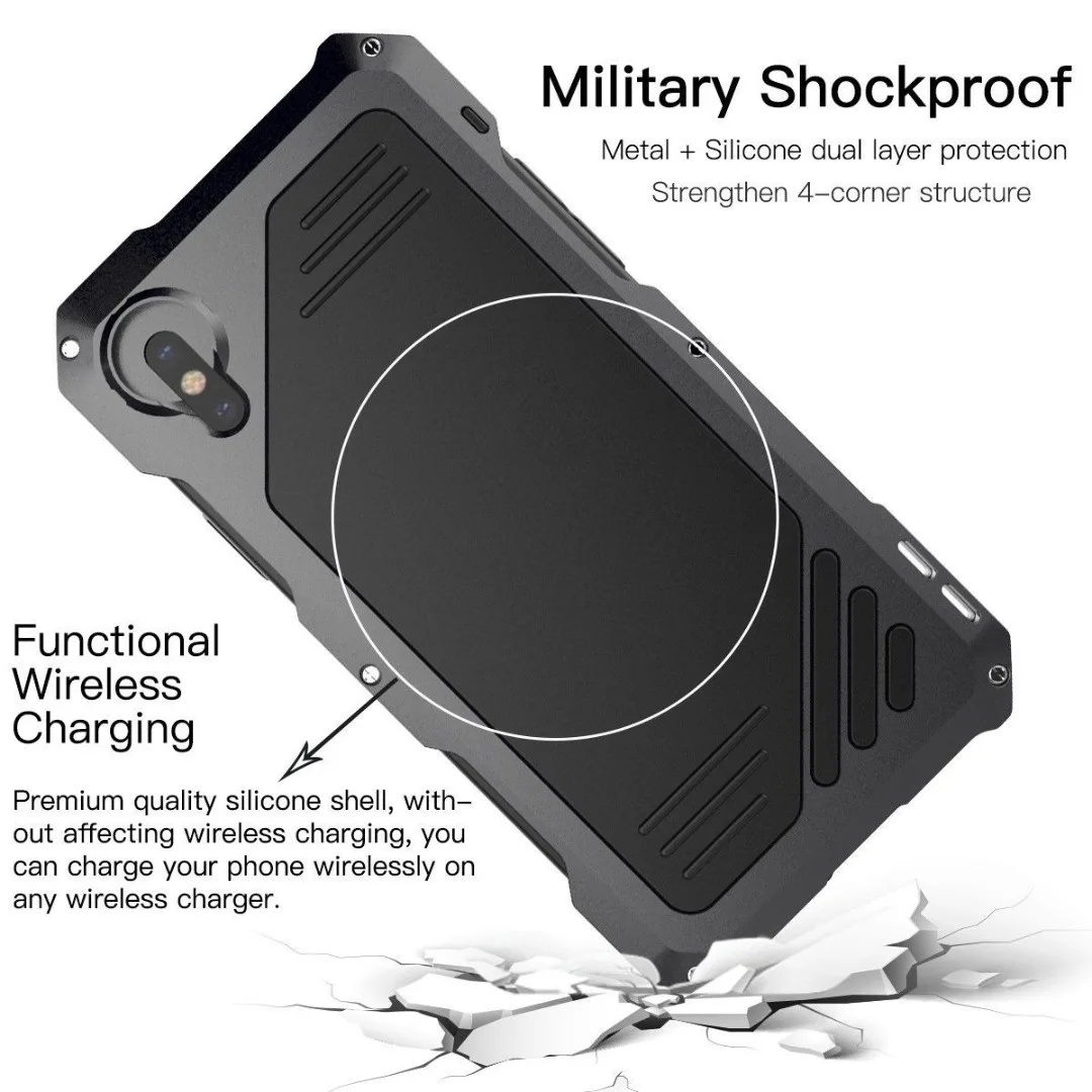 Phone Case For iPhone X XS Max XR Waterproof Shockproof Metal Case Cover+3 Camera Lens Capa For iphone 7 8 plus 6 6S plus Fundas