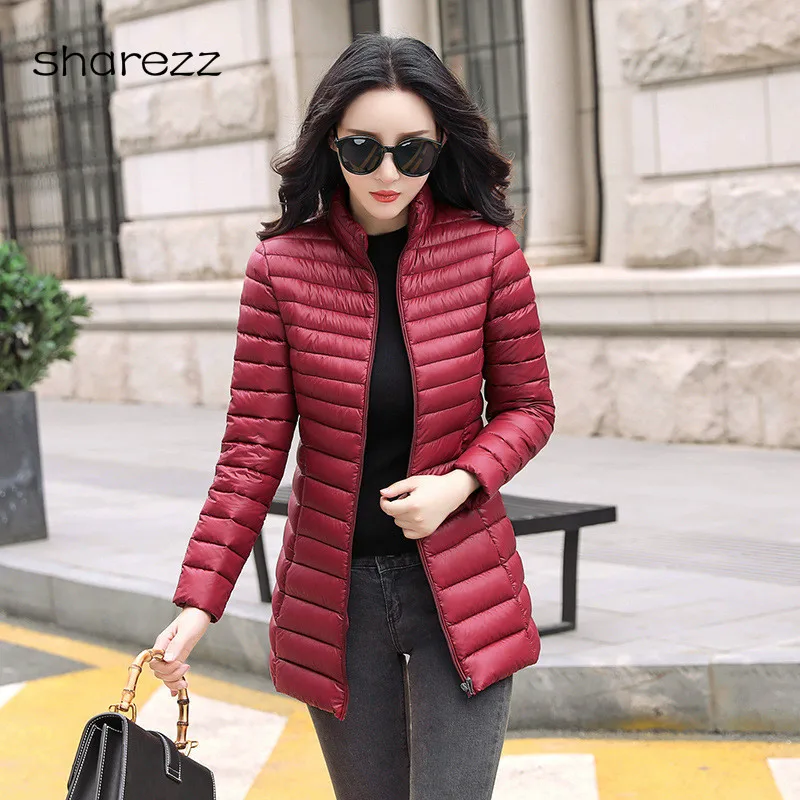 

Autumn Winter Women Thin and Light Basic Jacket Coat Female Slim Hooded Brand Cotton Coats Casual Female Medium-Long Jackets