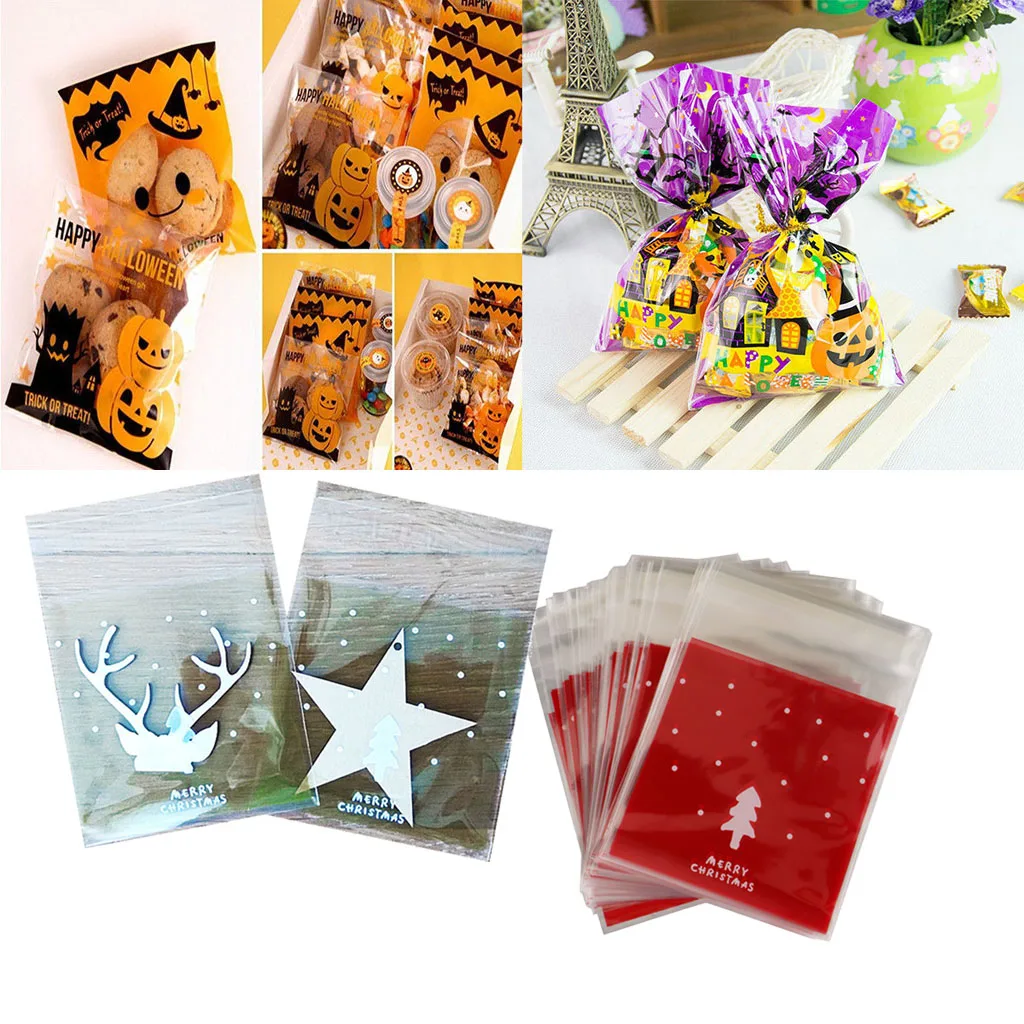 

200pcs Christmas Self-Adhesive Candy Biscuit Bakery Gift Party Cellophane Bags