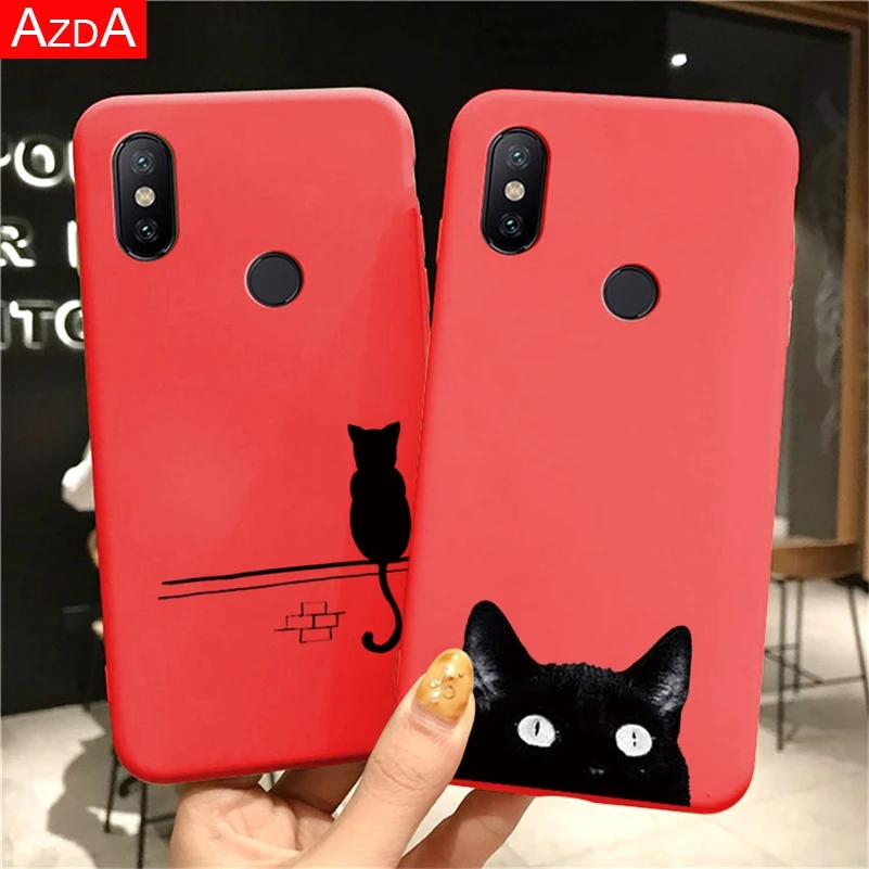 

Red Matte TPU Fundas For Xiaomi Redmi K20 Note 4X 5A 5 6 7 Pro 4A Plus 6A S2 7A Mi A1 5X A2 8 Lite 9 SE 9T F1 Cute Cat Case Capa