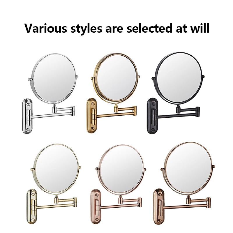 Bath Mirror Led Cosmetic Mirror 1X/5X Magnification Wall Mounted Adjustable Makeup Mirror Dual Arm Extend 2-Face Bathroom Mirror