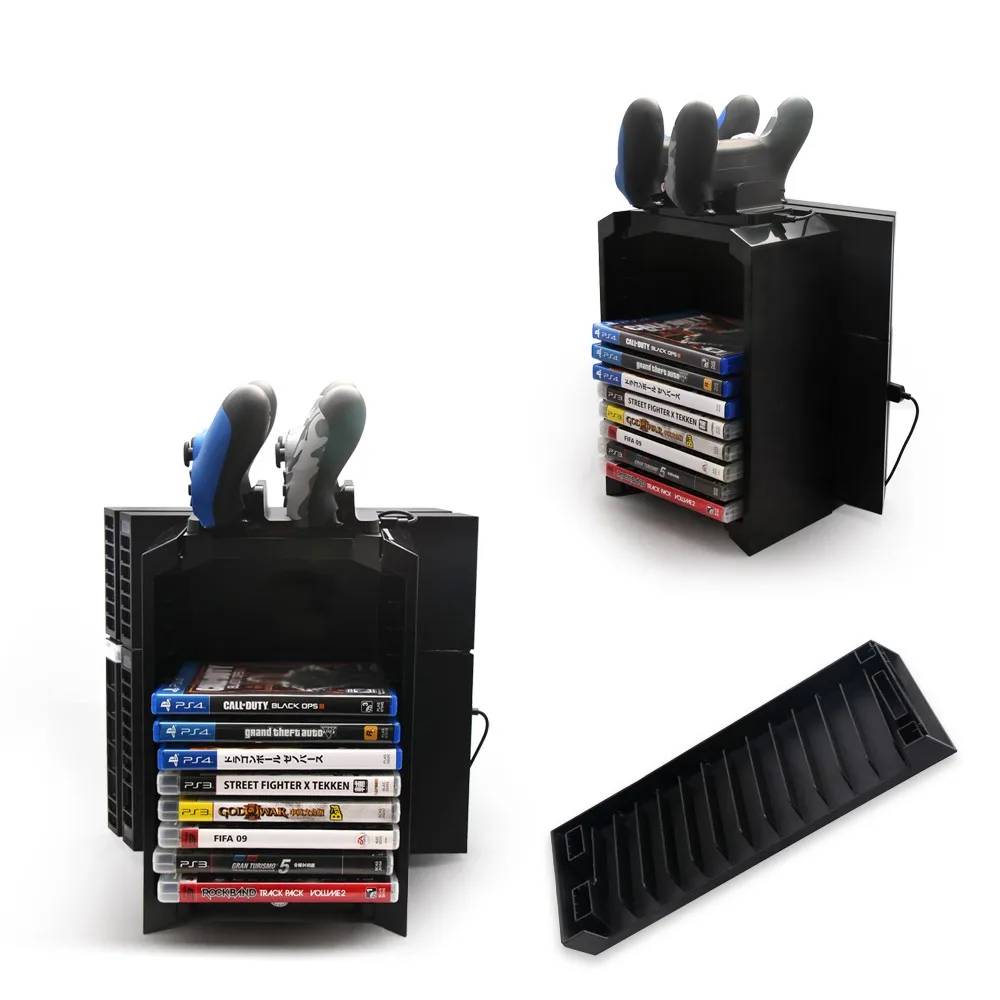 Multifunctional Disk Storage Tower with Controller Charging Dock and Console Stand for Sony Playstation 4 PS4