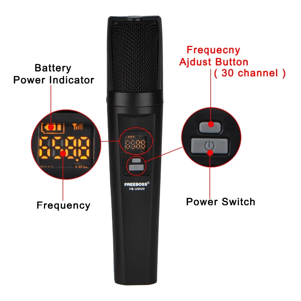  FREEBOSS FB-U9020 2 Way 2x30 Adjustable Frequency 2 Handheld Bluetooth Party Church School Dj Karao