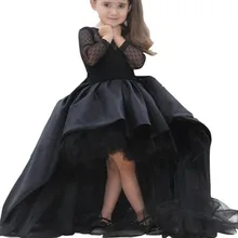 Новинка; черные пышные платья с длинными рукавами, украшенные драгоценными камнями; Платья с цветочным узором для девочек; платья для малышей и подростков; Детские торжественные платья для дня рождения и причастия;