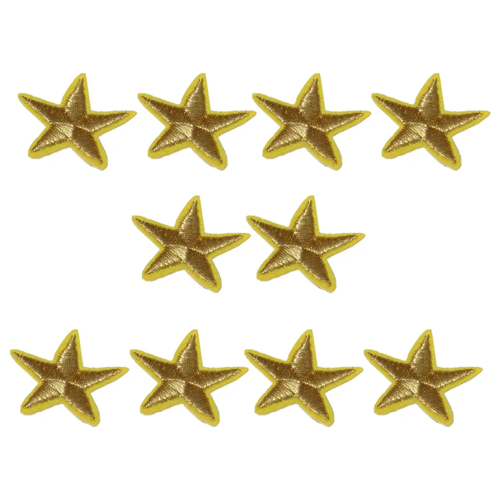 Gold 10 Packs Fabric Stars Iron-On Fabric Transfer Star Patches for Jacket Clothing Hats