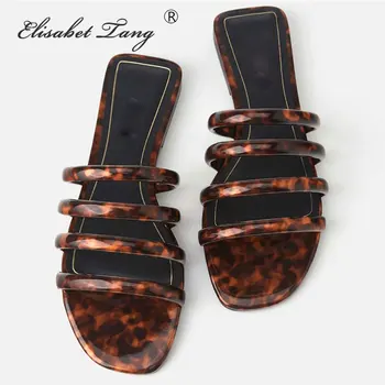 

ElisabetTang Summer Patent Leather Women Sandalias Fashion Flat Heels Ladies Slippers Leisure Outdoors Flat Slides Flip Flops