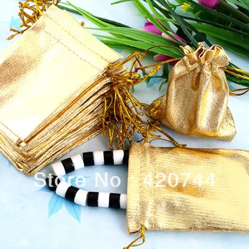 

100Pcs/Lot Gold Organza Drawstring Pouch Jewellery Gift Bags