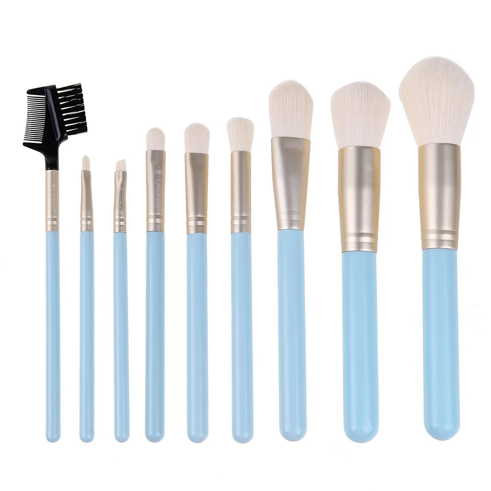 LADES 9pcs Light Blue Makeup Brushes Soft Plants Fiber Foundation