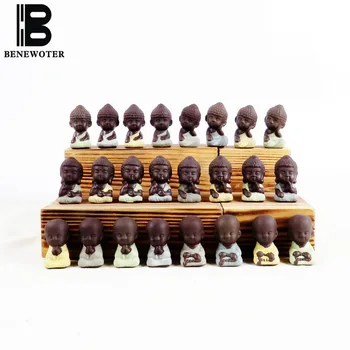 

4PCS/LOT BENEWOTER Boutique Tea Set Decoration Buddha Monk Tea Pet Ceramic Yixing Purple Clay Zakka Bonsai Pet Ornament