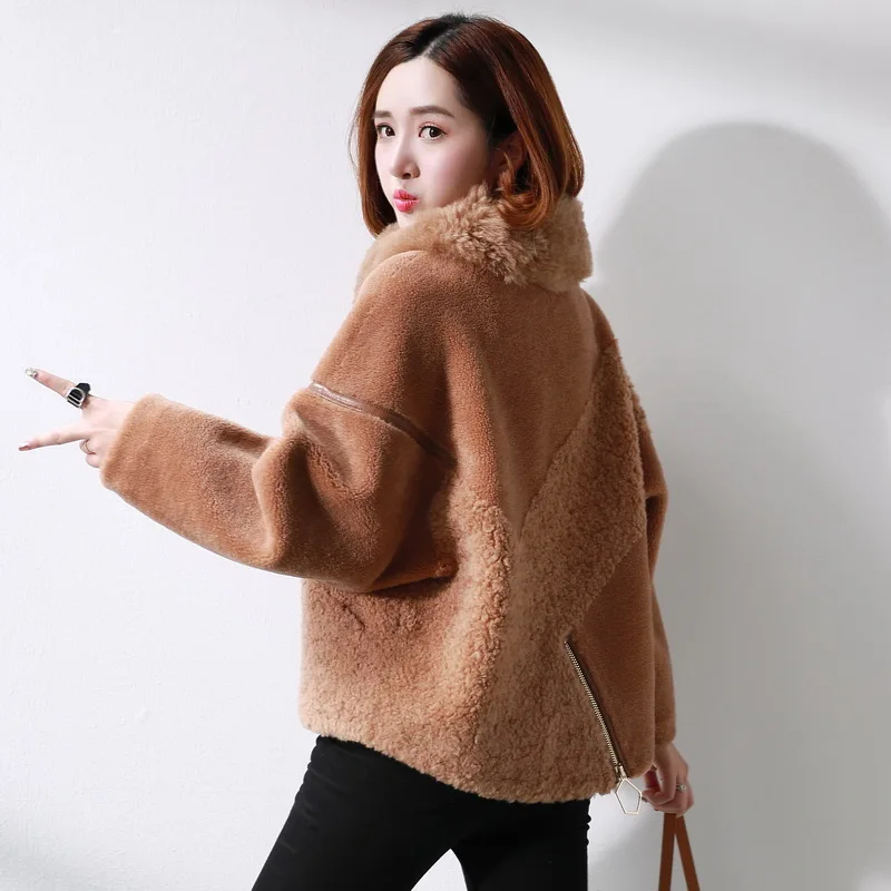 AYUNSUE пальто из натурального меха женские куртки из овечьей шерсти осенне-зимняя куртка женские шерстяные пальто Корейская верхняя одежда MY3719 - Цвет: ShaMoHong