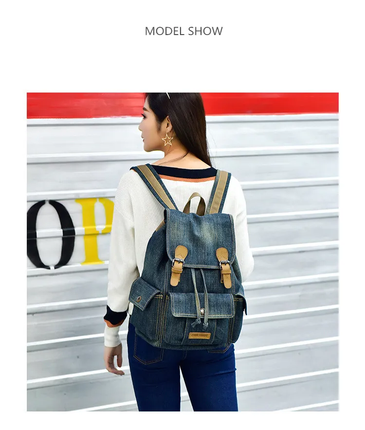 Micom Vintage Denim Backpack Women Mens Backpacks for Travelling School Bags For Teenagers Girls Large Capacity Drawstring Belts (3)