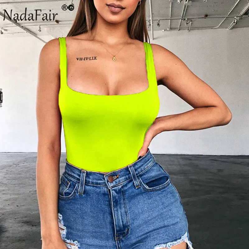 Nadafair مثير داخلية النيون المرأة ساحة طوق قبالة الكتف عارية الذراعين الصيف الجسم قمم فام Bodycon حللا