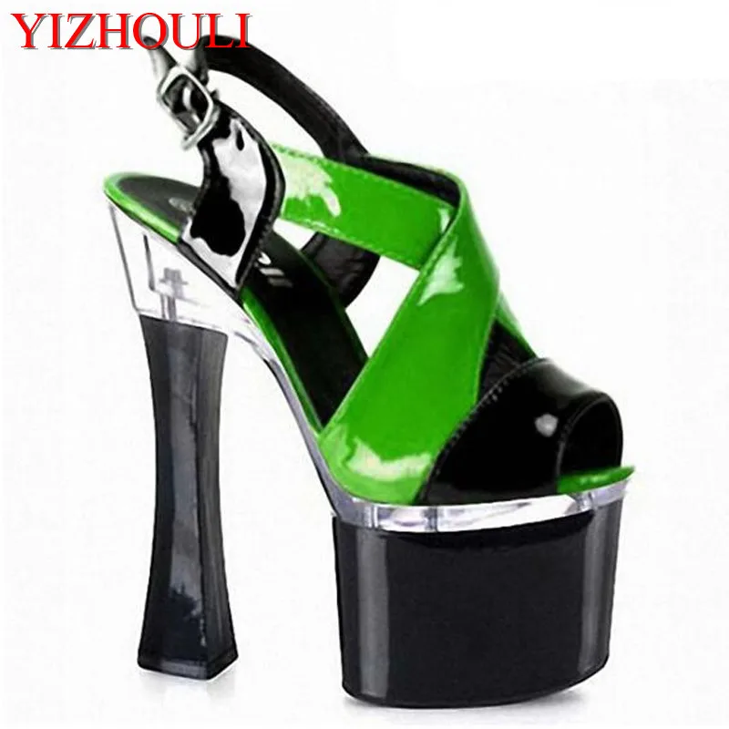 

18cm summer sexy pole dancing sandals for women 2018 fashion clubbing high heels 7 inch platform color block shoes