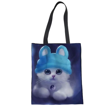 

THIKIN Lovely Cats With Hat Pattern Canvas Women Bag Handbags 3D Custom for Girl Student Book Bag Tote Lightweight Shoulder Bag